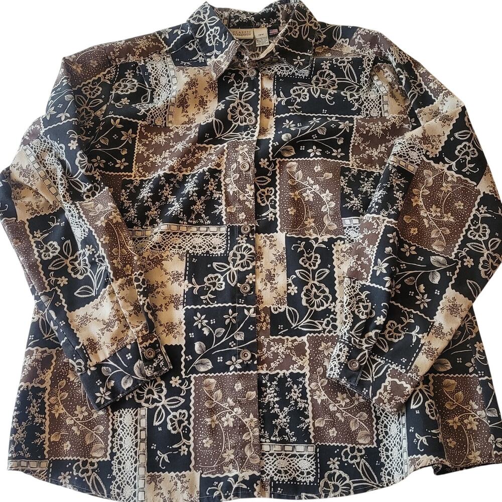 Classic Elements Patchwork Floral Paisley Blouse Earth Tone Boho Cottagecore 18W
